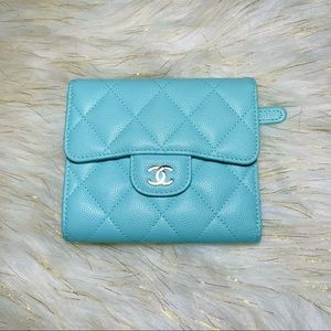 Chanel classic flap wallet 19b Tiffany blue
